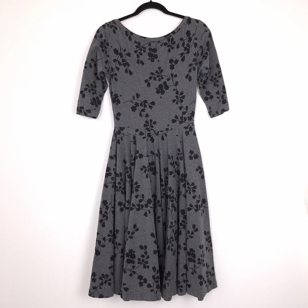 Effie's Heart Ava Dress floral pockets knee length whimsical fit flare twee gray - Picture 2 of 10